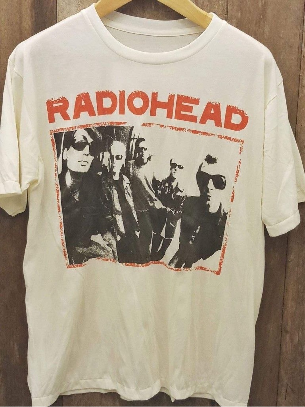 Gildan White Radiohead Graphic Tee with Orange Print